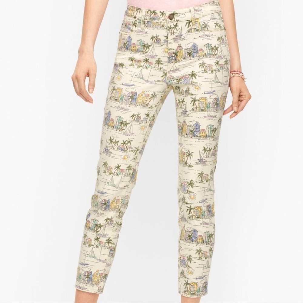 Talbots Jegging Crop Novelty Print Tropical Beach Denim Jeans Curacao Scenic 6